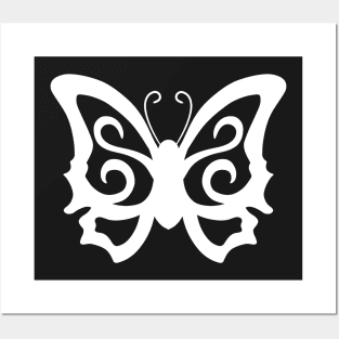 Tribal Butterfly White Posters and Art